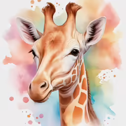 a giraffe painting in color on a white background