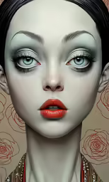 a portrait of a woman with blue eyes