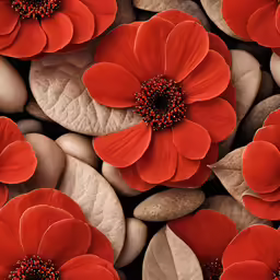 a group of red flowers in various sizes