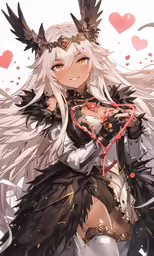 a girl wearing angel wings standing up with hearts