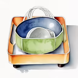 a drawing of three colorful dishes stacked on top of each other