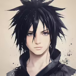 a male anime character with black hair and spiked ears