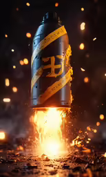 an exploding can with tape on it and lights around