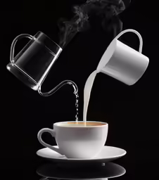 coffee is pouring into a cup with smoke coming from the bottom