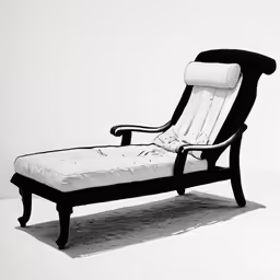 an old, old style chaise lounge chair with a black frame
