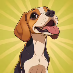 cartoonized dog in a yellow background with sunburst