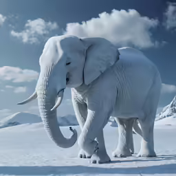 an elephant that is white on the snow