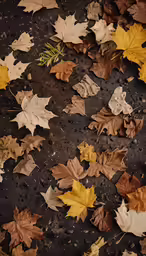 a bunch of different fall leaves laying on the ground