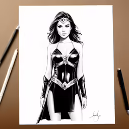 a black and white drawing of wonder wondergirl