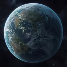 the earth in space shows the moon and bright spots