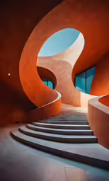 staircase leading up to inside a curved building