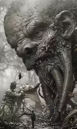 a large creature is running through the woods