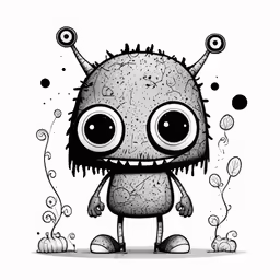 a black and white cartoon creature in a white frame