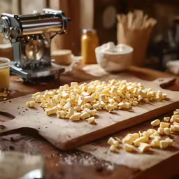 many small food items on the table, some are chopped up and ready for baking