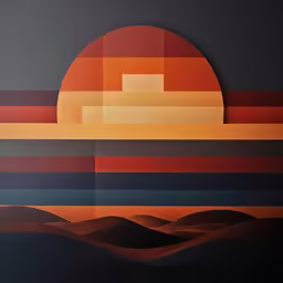 an abstract painting of a red and yellow sunset over some sand dunes