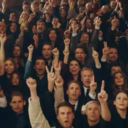 a group of people that have hands in the air