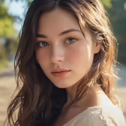 a young lady with blue eyes posing for the camera
