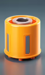 an orange object with one small hole and two metal doors