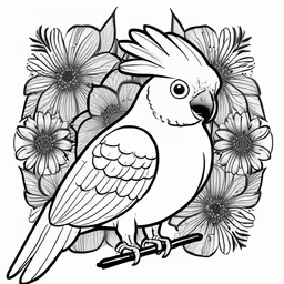 an ink drawing of a bird on top of a branch surrounded by flowers