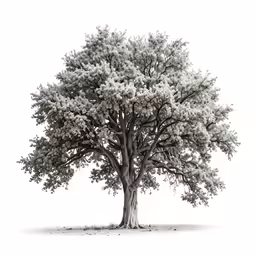a tree with white flowers on it and an empty field