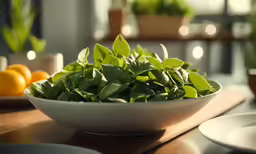 a bowl of vegetables on a table in a restaurant