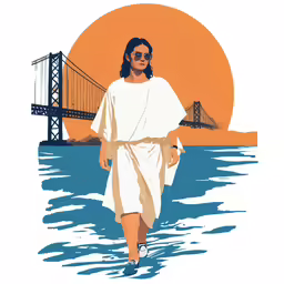 a woman in a white dress walking along a body of water