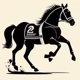 horse racing silhouette artwork of a running horse with number 2 on it,a black and white drawing of a horse