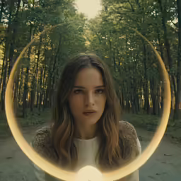 a woman is photographed through an illuminated photo