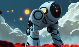 a robot standing on its stomach in a cartoon scene