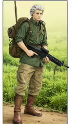 a guy in a military uniform holding a gun,a person wearing military gear is holding a machine gun