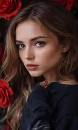 a woman with blue eyes poses for a photo