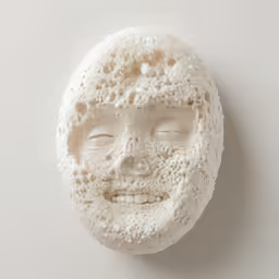 a close up of a small face made out of foam