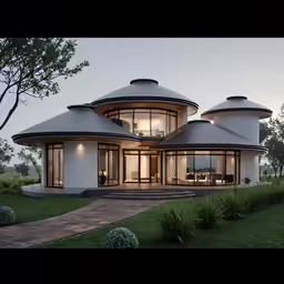 a house sitting on top of a lush green field