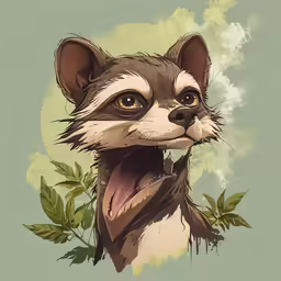 a drawing of a raccoon with its mouth open