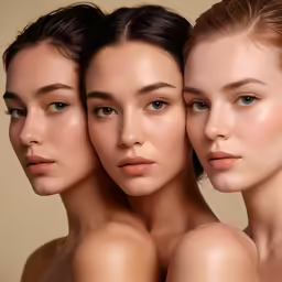 three women with long, thin, dark and shorter hair