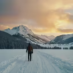 a person with skis that is walking in the snow