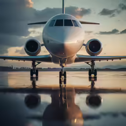 an airplane is parked at a airport with its wheels down