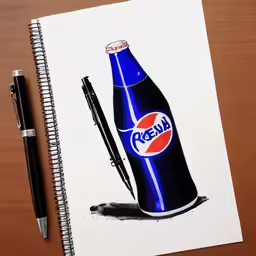 a drawing on a notebook and a pen