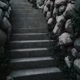 there is a set of stairs leading to some very small rocks