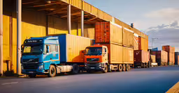 a truck that is hauling containers by a building,a semi and semi truck are beside an industrial area