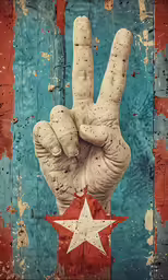a sign with a hand making the peace symbol