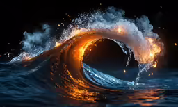an orange and white fire swirls inside a dark ocean