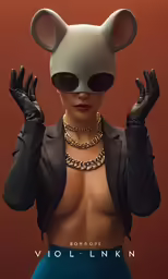 a woman wearing a leather jacket, sunglasses and a chain