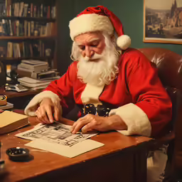 santa claus is reading the new year postcard