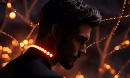 a man wearing a glowing collar light