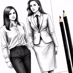 the two women are wearing suits, one is a black tie