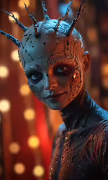 a creepy looking man is wearing silver
