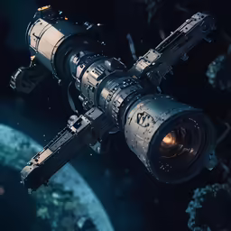 a sci - fi fifi space station with a bright yellow light
