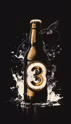 a beer bottle with the number three in it