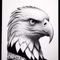 a black and white drawing of an eagle